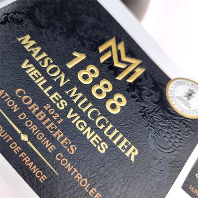 satın al Yüksek Kaliteli Kırmızı Şarap İçecek Etiketi Yapıştırıcı Altın Foliya Dokusu Kendine yapışkan Parlak Vinil Endüstriyel Ambalaj online manufacture